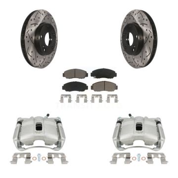 Front Brake Coated Caliper Drill Slotted Rotor Ceramic Pad Kit For Honda Civic Acura CSX KCD-100061C