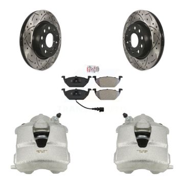 Front Brake Coated Caliper Drilled Slot Rotor Semi-Metallic Pad Kit For Volkswagen Jetta KCD-100061N