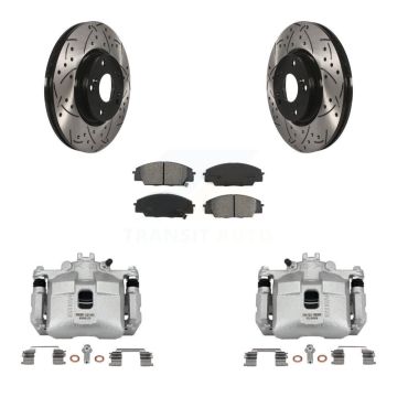 Front Brake Caliper Drill Slot Rotors Semi-Metallic Pad Kit For Honda Civic Si with 2.0L KCD-100061S