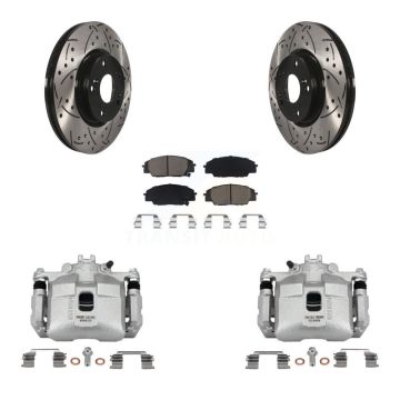 Front Brake Caliper Drill Slot Rotors Ceramic Pad Kit For 06-11 Honda Civic Si with 2.0L KCD-100062C