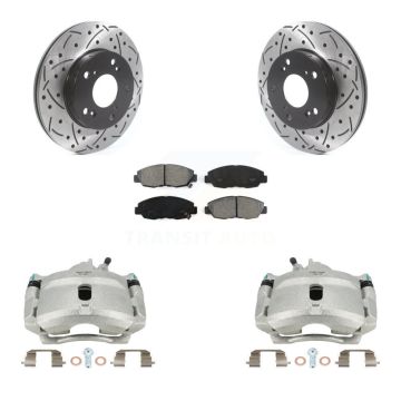 Front Disc Brake Coated Caliper Drilled Slot Rotor Semi-Metallic Pad Kit For Honda Civic KCD-100062S