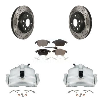 Front Brake Caliper Drill Slot Rotors Ceramic Pad Kit For Volkswagen GTI Audi A3 Quattro KCD-100062T