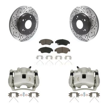 Front Disc Brake Coated Caliper Drilled Slotted Rotors & Ceramic Pad Kit For Honda Civic KCD-100063C
