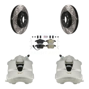 Front Brake Coated Caliper Drilled Slot Rotor Semi-Metallic Pad Kit For Volkswagen Jetta KCD-100063N