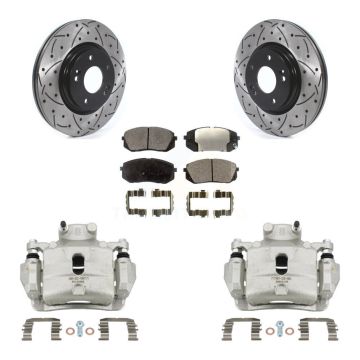 Front Brake Coated Caliper Drill Slotted Rotors Semi-Metallic Pad Kit For Hyundai Sonata KCD-100063P