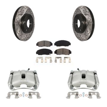 Front Brake Caliper Drill Slotted Rotors Semi-Metallic Pad Kit For Honda Civic Acura CSX KCD-100063S