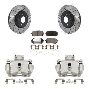 Front Disc Brake Coated Caliper Drilled Slotted Rotor Ceramic Pad Kit For Hyundai Sonata KCD-100063T