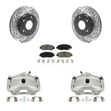 Front Disc Brake Coated Caliper Drilled Slotted Rotors & Ceramic Pad Kit For Honda Civic KCD-100064C