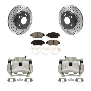 Front Disc Brake Coated Caliper Drilled Slot Rotor Semi-Metallic Pad Kit For Honda Civic KCD-100064S