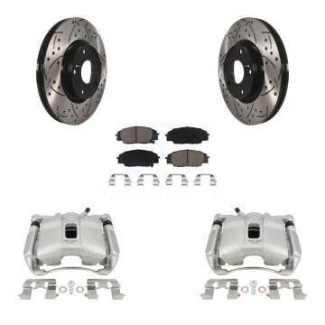 Front Brake Coat Caliper Drill Slot Rotor Ceramic Pad Kit For 2007-2010 Acura CSX Type-S KCD-100065C