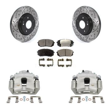Front Brake Coated Caliper Drill Slotted Rotors Semi-Metallic Pad Kit For Hyundai Sonata KCD-100065P