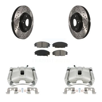 Front Brake Caliper Drill Slotted Rotor Semi-Metallic Pad Kit For 07-10 Acura CSX Type-S KCD-100065S