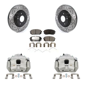 Front Brake Caliper Drill Slot Rotors Ceramic Pad Kit For Hyundai Sonata Kia Kona Optima KCD-100065T
