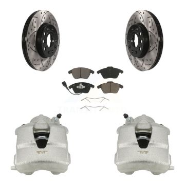 Front Disc Brake Coated Caliper Drill Slotted Rotor Ceramic Pad Kit For Volkswagen Jetta KCD-100066C