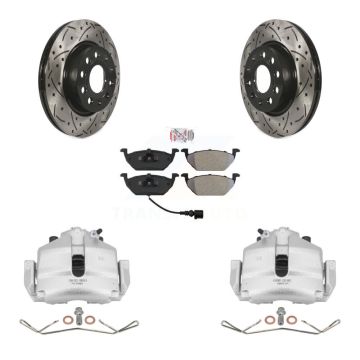 Front Brake Coated Caliper Drilled Slot Rotor Semi-Metallic Pad Kit For Volkswagen Jetta KCD-100066N