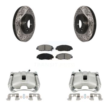 Front Brake Caliper Drill Slot Rotors Semi-Metallic Pad Kit For Honda Civic GX with 1.8L KCD-100066S