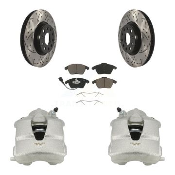 Front Disc Brake Coated Caliper Drill Slotted Rotor Ceramic Pad Kit For Volkswagen Jetta KCD-100067C