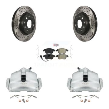 Front Brake Caliper Drill Slotted Rotor Semi-Metallic Pad Kit For Volkswagen GTI Audi A3 KCD-100067N