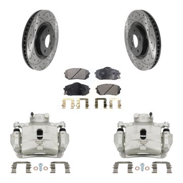 Front Brake Coated Caliper Drill Slotted Rotors Semi-Metallic Pad Kit For Hyundai Sonata KCD-100067P