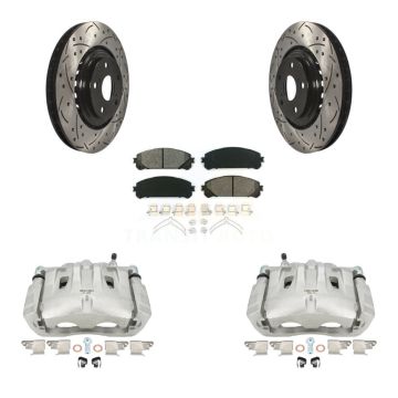 Front Brake Caliper Drill Slot Rotors Semi-Metallic Pad Kit For Toyota Sienna Highlander KCD-100067S