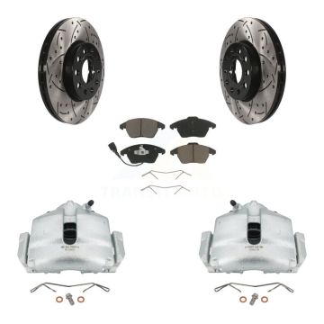Front Brake Caliper Drill Slot Rotor Ceramic Pad Kit For Volkswagen Jetta Golf Beetle A3 KCD-100068C