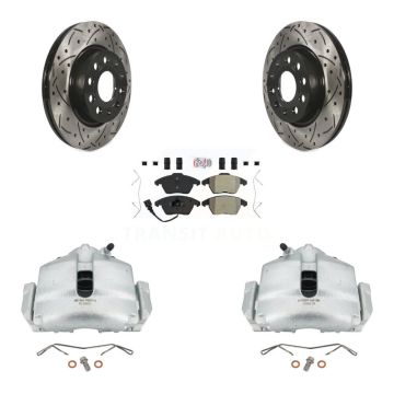 Front Brake Caliper Drill Slotted Rotor Semi-Metallic Pad Kit For Volkswagen GTI Audi A3 KCD-100068N