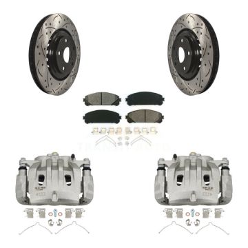 Front Brake Caliper Drill Slot Rotors Semi-Metallic Pad Kit For Lexus RX350 Toyota NX300 KCD-100068S