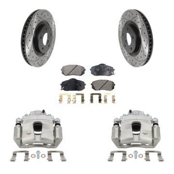 Front Disc Brake Coated Caliper Drilled Slotted Rotor Ceramic Pad Kit For Hyundai Sonata KCD-100068T