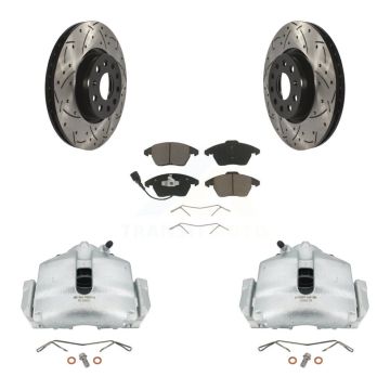 Front Brake Caliper Drill Slot Rotor Ceramic Pad Kit For Volkswagen Jetta Beetle GTI Eos KCD-100069C