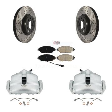 Front Brake Caliper Drill Slot Rotor Ceramic Pad Kit For 2017 Volkswagen CC FWD 4 Motion KCD-100069N