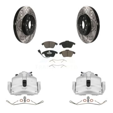 Front Brake Caliper Drill Slot Rotor Ceramic Pad Kit For Volkswagen Jetta Golf Beetle A3 KCD-100070C