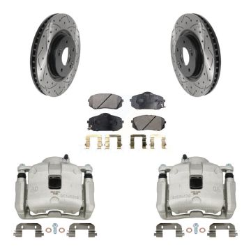 Front Brake Coated Caliper Drill Slotted Rotors Semi-Metallic Pad Kit For Hyundai Tucson KCD-100070P