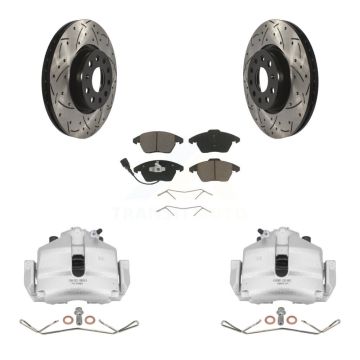 Front Brake Caliper Drilled Slot Rotor Ceramic Pad Kit For Volkswagen Jetta Golf Audi A3 KCD-100071C
