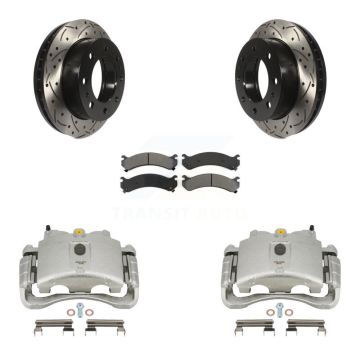 Front Brake Caliper Drill Slot Rotor Semi-Metallic Pad Kit For GMC Chevrolet Sierra 2500 KCD-100071S