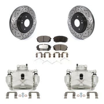 Front Brake Coat Caliper Drill Slot Rotors Ceramic Pad Kit For Hyundai Sonata Kia Optima KCD-100071T