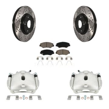 Front Brake Coated Caliper Drill Slotted Rotor Ceramic Pad Kit For Honda Civic Acura ILX KCD-100072C