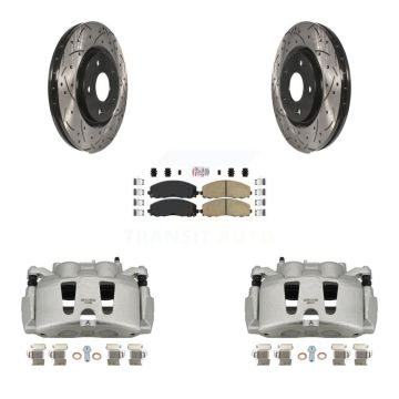Front Brake Caliper Drill Slotted Rotor Ceramic Pad Kit For Grand Caravan Dodge Chrysler KCD-100072N