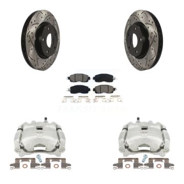 Front Disc Brake Coated Caliper Drill Slot Rotor Semi-Metallic Pad Kit For Nissan Altima KCD-100072S