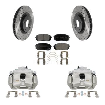 Front Brake Coat Caliper Drill Slot Rotors Ceramic Pad Kit For Hyundai Sonata Kia Optima KCD-100072T