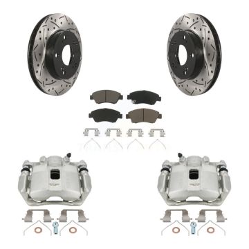 Front Brake Coated Caliper Drill Slotted Rotor Ceramic Pad Kit For Honda Civic Acura ILX KCD-100073C