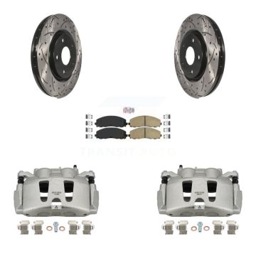 Front Brake Caliper Drill Slotted Rotor Ceramic Pad Kit For Grand Caravan Dodge Chrysler KCD-100073N