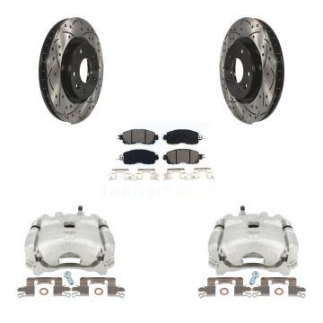 Front Disc Brake Coated Caliper Drilled Slot Rotor Semi-Metallic Pad Kit For Nissan LEAF KCD-100073S