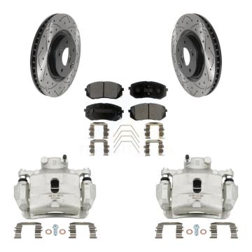 Front Brake Coat Caliper Drill Slot Rotors Ceramic Pad Kit For Hyundai Sonata Kia Optima KCD-100073T