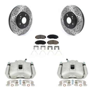 Front Brake Coated Caliper Drilled Slot Rotor Ceramic Pad Kit For Honda Accord Acura TSX KCD-100074C