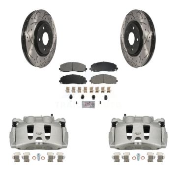 Front Brake Coat Caliper Drill Slot Rotors Semi-Metallic Pad Kit For Grand Caravan Dodge KCD-100074N