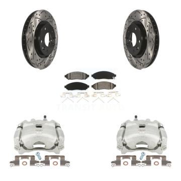 Front Disc Brake Coated Caliper Drilled Slot Rotor Semi-Metallic Pad Kit For Nissan LEAF KCD-100074S