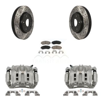 Front Brake Caliper Drill Slotted Rotors Ceramic Pad Kit For Honda CR-V Crosstour Accord KCD-100075C