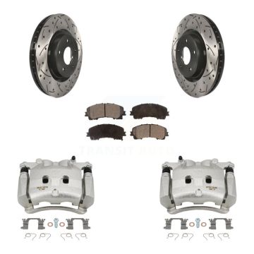 Front Brake Caliper Drill Slotted Rotors Semi-Metallic Pad Kit For INFINITI Q50 QX50 Q60 KCD-100075P