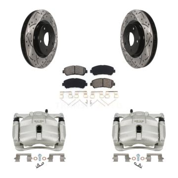 Front Brake Coat Caliper Drill Slot Rotors Semi-Metallic Pad Kit For Nissan Rogue Select KCD-100075S