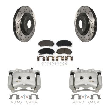 Front Brake Coated Caliper Drill Slotted Rotor Ceramic Pad Kit For INFINITI Q50 QX50 Q60 KCD-100075T